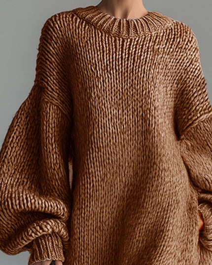 Adara | Women's Oversized Knit Sweater Maxi Dress - Taupe - Image 9