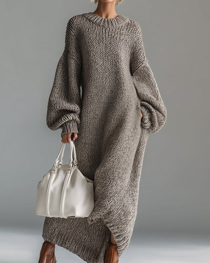 Adara | Women's Oversized Knit Sweater Maxi Dress - Taupe - Image 1