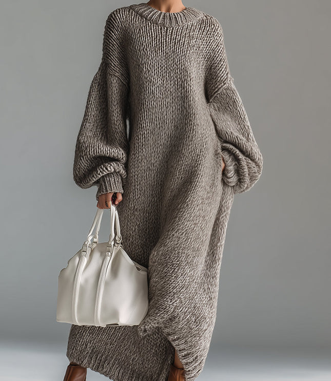 Adara | Women's Oversized Knit Sweater Maxi Dress - Taupe - Image 1