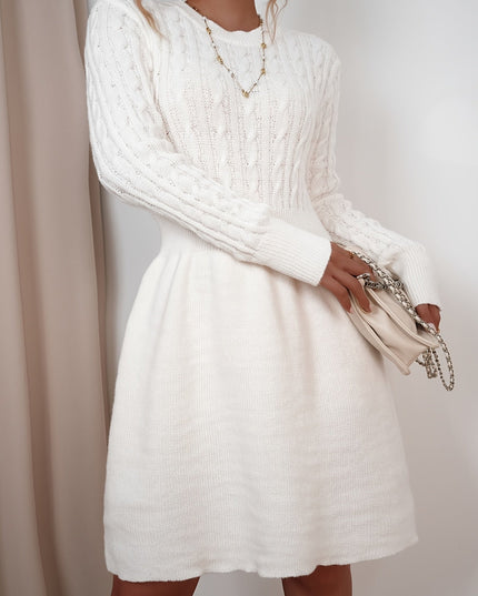 Wren | Women's Cable Knit Sweater Dress Mini A-Line - Cream - Image 10
