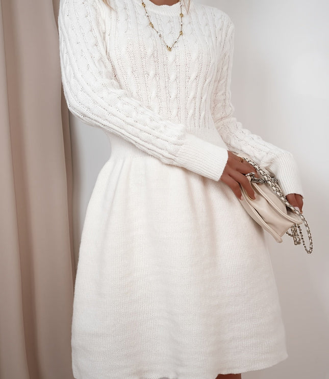 Wren | Women's Cable Knit Sweater Dress Mini A-Line - Cream - Image 10