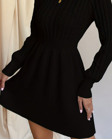 Wren | Women's Cable Knit Sweater Dress Mini A-Line - Cream - Image 12