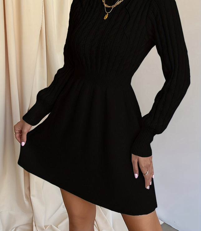 Wren | Women's Cable Knit Sweater Dress Mini A-Line - Cream - Image 2