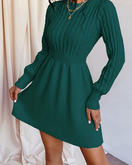 Wren | Women's Cable Knit Sweater Dress Mini A-Line - Cream - Image 3