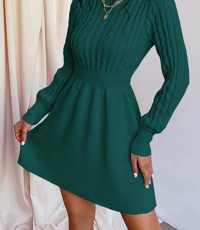 Wren | Women's Cable Knit Sweater Dress Mini A-Line - Cream - Image 3