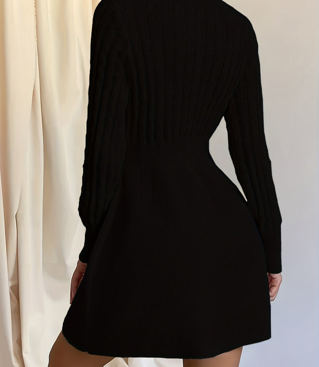 Wren | Women's Cable Knit Sweater Dress Mini A-Line - Cream - Image 5
