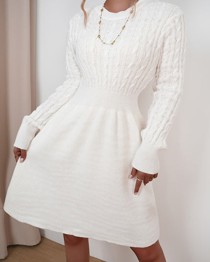 Wren | Women's Cable Knit Sweater Dress Mini A-Line - Cream - Image 6