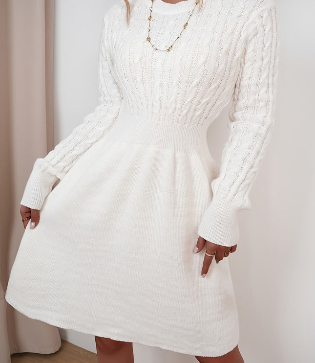 Wren | Women's Cable Knit Sweater Dress Mini A-Line - Cream - Image 6