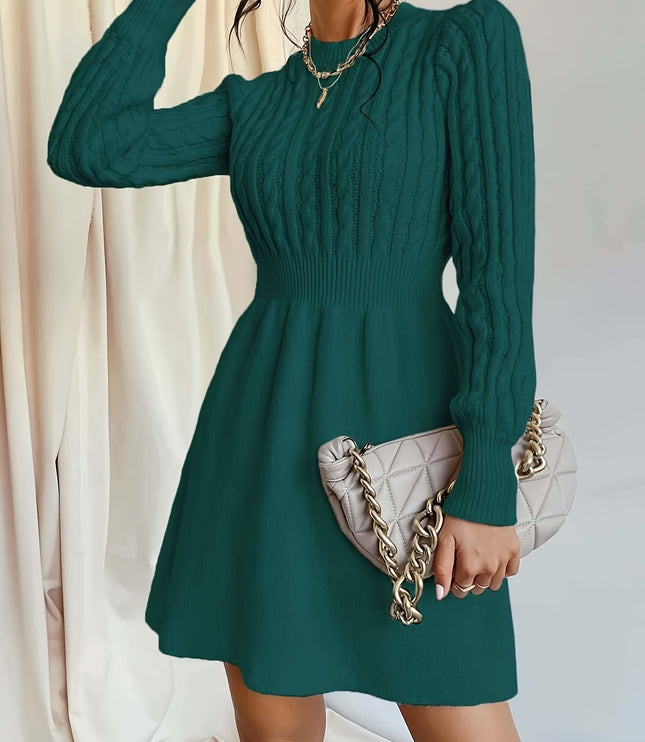 Wren | Women's Cable Knit Sweater Dress Mini A-Line - Cream - Image 7