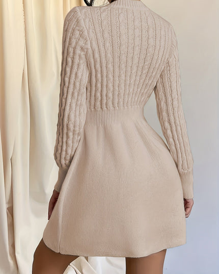 Wren | Women's Cable Knit Sweater Dress Mini A-Line - Cream - Image 8