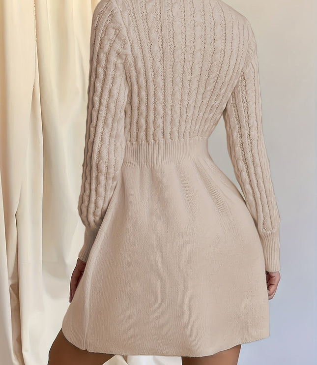 Wren | Women's Cable Knit Sweater Dress Mini A-Line - Cream - Image 8