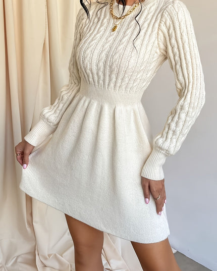 Wren | Women's Cable Knit Sweater Dress Mini A-Line - Cream - Image 1