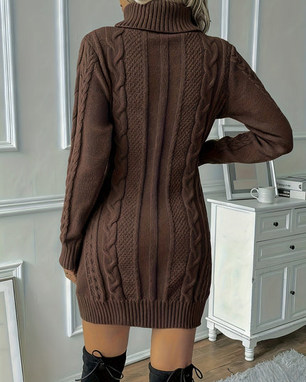 Britta | Women's Cable Knit Sweater Dress - Camel - Image 10