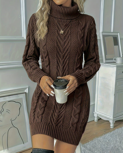 Britta | Women's Cable Knit Sweater Dress - Camel - Image 3