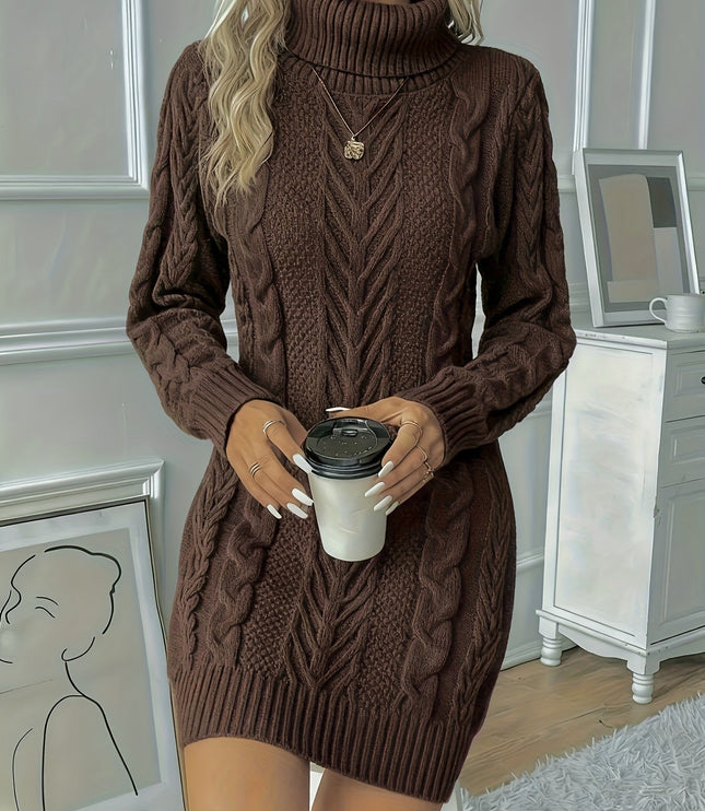 Britta | Women's Cable Knit Sweater Dress - Camel - Image 3