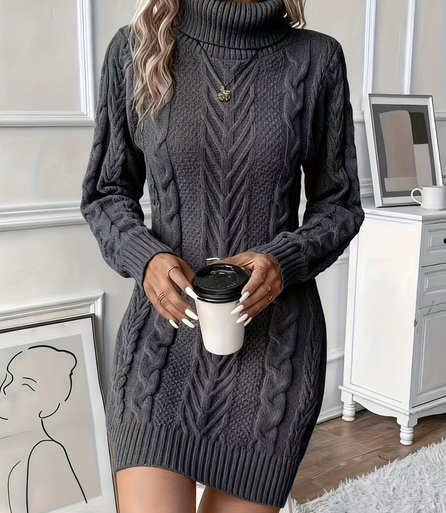 Britta | Women's Cable Knit Sweater Dress - Camel - Image 7