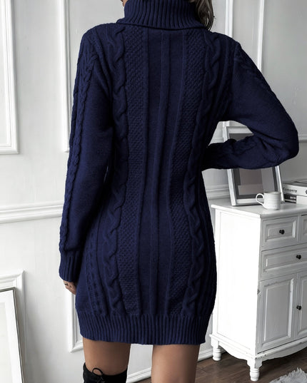 Britta | Women's Cable Knit Sweater Dress - Camel - Image 9
