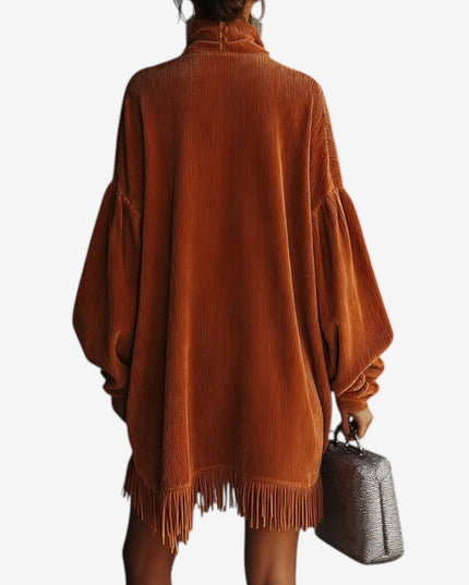 Waverly | Women's Knit Sweater Dress with Fringe - Orange - Image 4