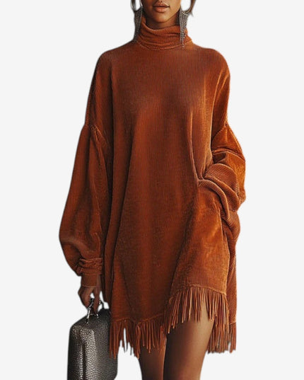 Waverly | Women's Knit Sweater Dress with Fringe - Orange - Image 1