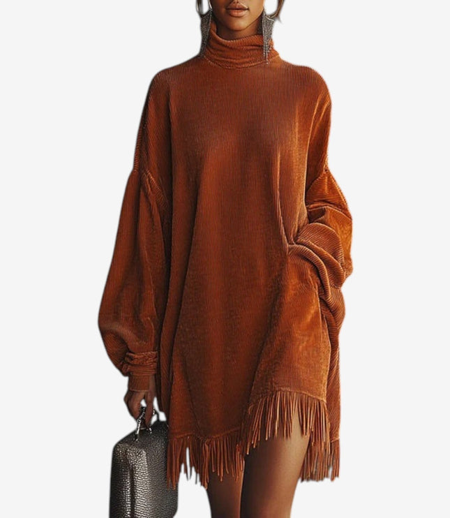 Waverly | Women's Knit Sweater Dress with Fringe - Orange - Image 1