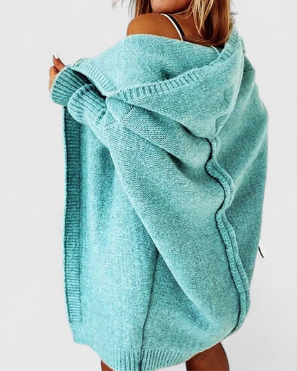 Women's Oversized Hooded Open-Front Knit Cardigan - Blue