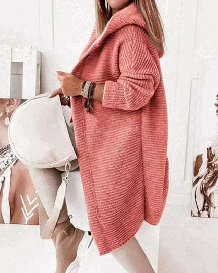 Strickjacke Damen Lang Warm Kapuze Knopfleiste Oversized