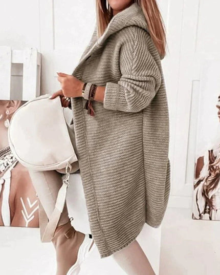 Strickjacke Damen Lang Warm Kapuze Knopfleiste Oversized