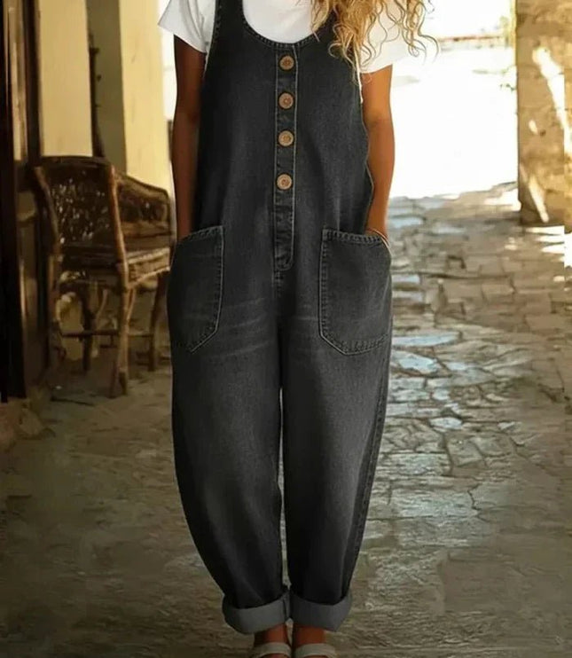 Damski Kombinezon Jeansowy Boho Bez Rękawów Luźna Sylwetka