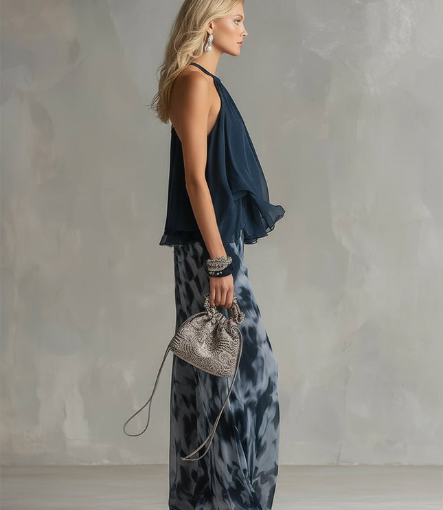 Damski Komplet Halter Top i Szerokie Spodnie Palazzo Letni