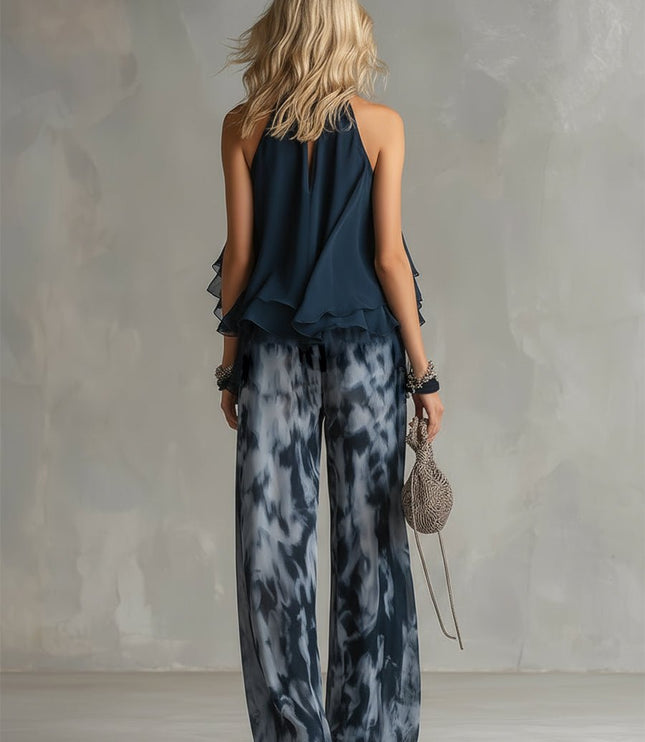 Damski Komplet Halter Top i Szerokie Spodnie Palazzo Letni