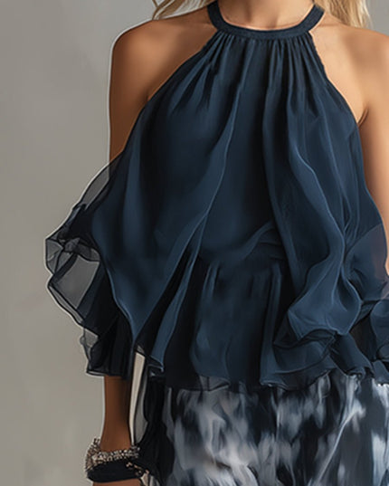 Damski Komplet Halter Top i Szerokie Spodnie Palazzo Letni