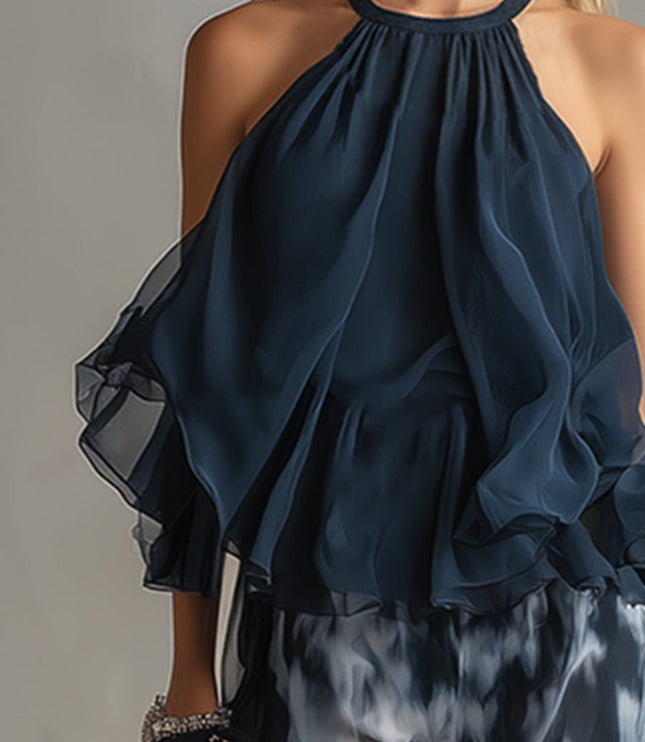 Damski Komplet Halter Top i Szerokie Spodnie Palazzo Letni