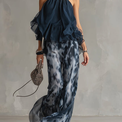 Damski Komplet Halter Top i Szerokie Spodnie Palazzo Letni