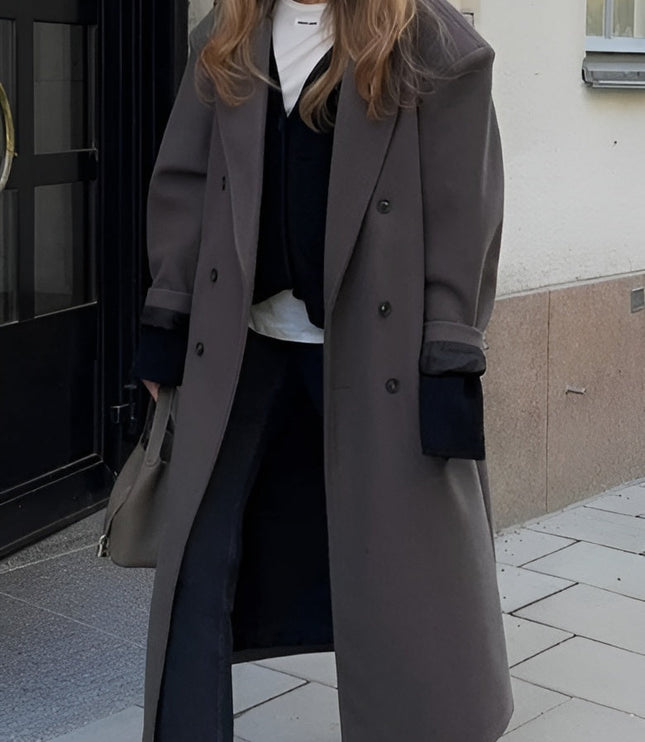 Isolde | Damen eleganter zweireihiger Maxi-Mantel