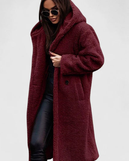 Women's Jacket Oversized Long Teddy Fleece Winter Coat - Red