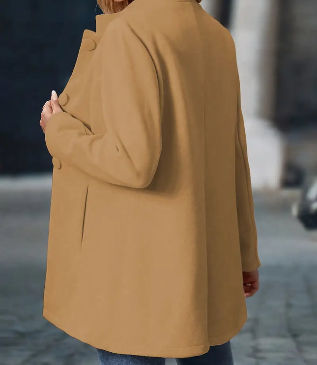 Damski Płaszcz Zimowy Elegancki z Guzikami Długi Rękaw