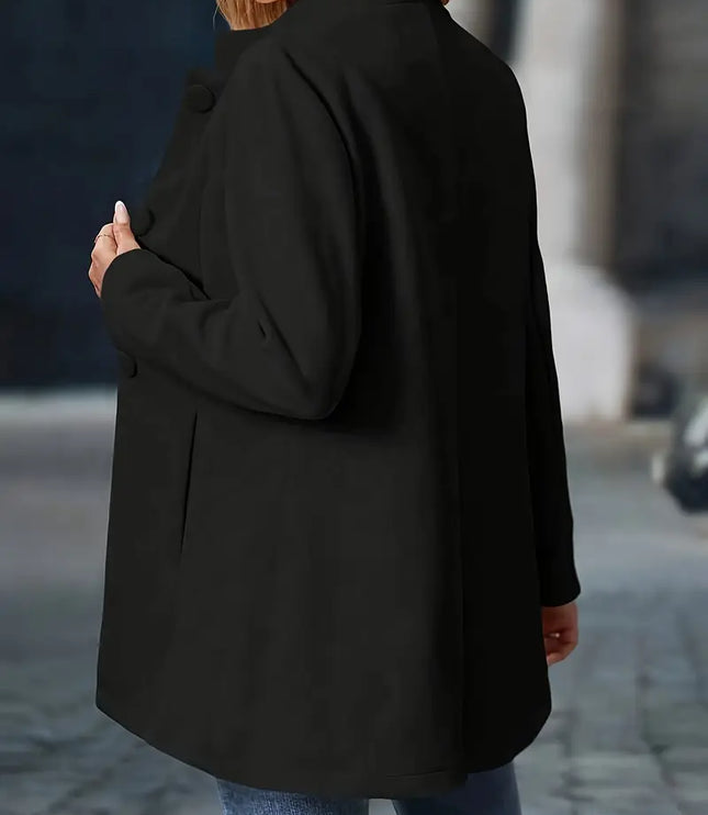 Damski Płaszcz Zimowy Elegancki z Guzikami Długi Rękaw