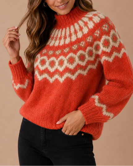 Women’s Fair Isle Turtleneck Sweater – Nordic Winter Knit Jumper