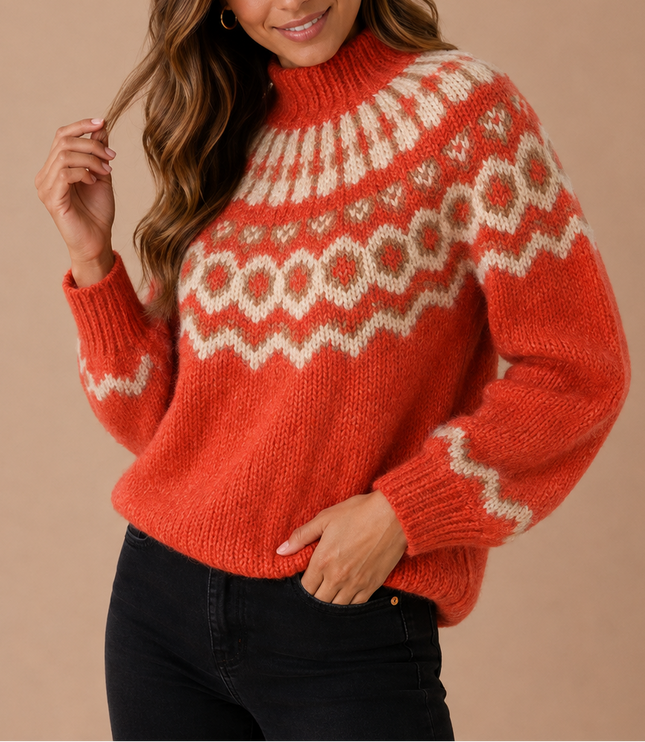 Women’s Fair Isle Turtleneck Sweater – Nordic Winter Knit Jumper