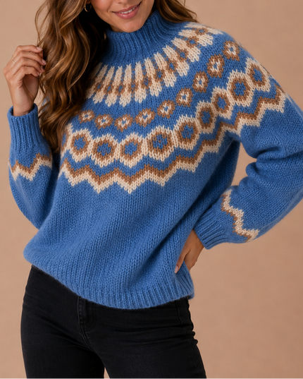 Women’s Fair Isle Turtleneck Sweater – Nordic Winter Knit Jumper