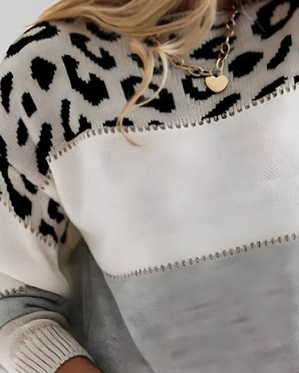 Damski Sweter Dzianinowy w Panterkę z Kolorowymi Blokami