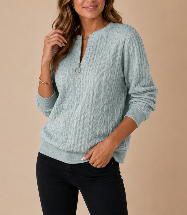 Women’s Cable Knit Half Zip Sweater – Casual Winter Pullover