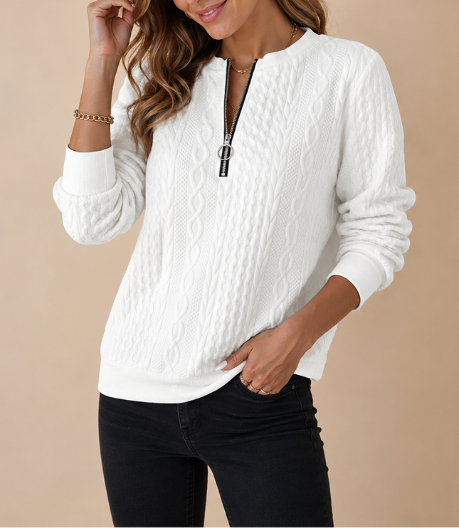 Women’s Cable Knit Half Zip Sweater – Casual Winter Pullover