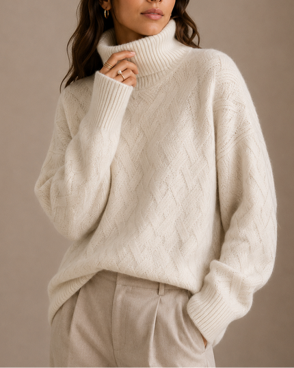 Women’s Textured Turtleneck Sweater – Soft Winter Knit Jumper