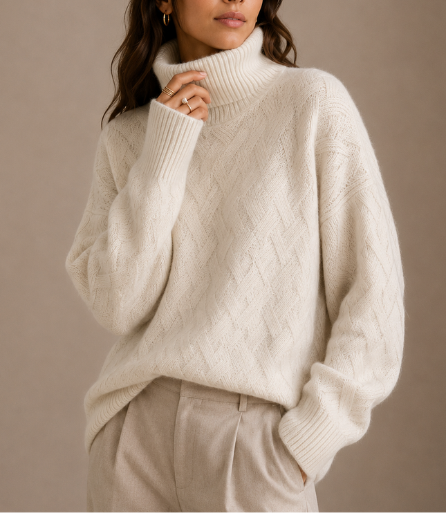 Women’s Textured Turtleneck Sweater – Soft Winter Knit Jumper