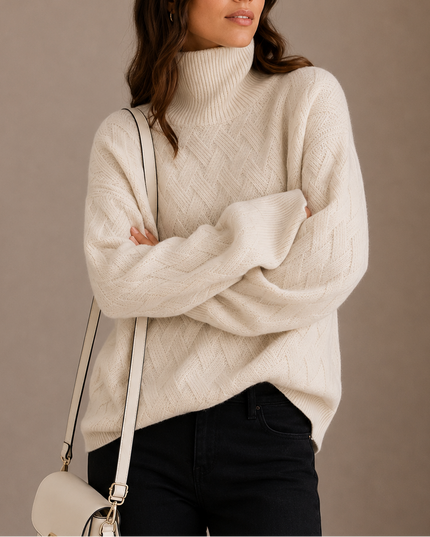 Women’s Textured Turtleneck Sweater – Soft Winter Knit Jumper