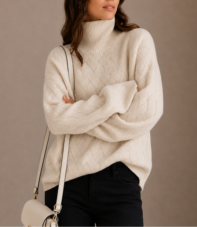 Women’s Textured Turtleneck Sweater – Soft Winter Knit Jumper