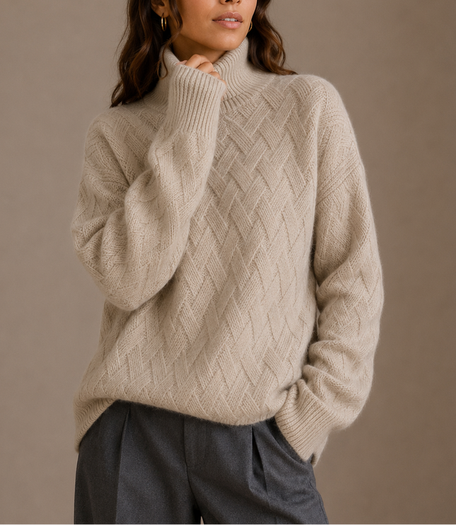 Women’s Textured Turtleneck Sweater – Soft Winter Knit Jumper