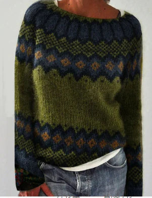 Damski Sweter Dzianinowy z Okrągłym Dekoltem na Co Dzień