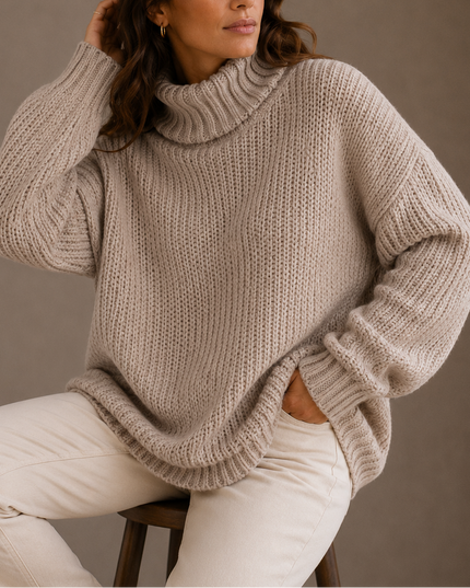 Women’s Chunky Turtleneck Sweater – Oversized Knit Jumper